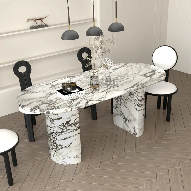 Customizable Exquisite Carved Marble Dining Table, Art Style Unique Dining Table for Villa Interior Decor