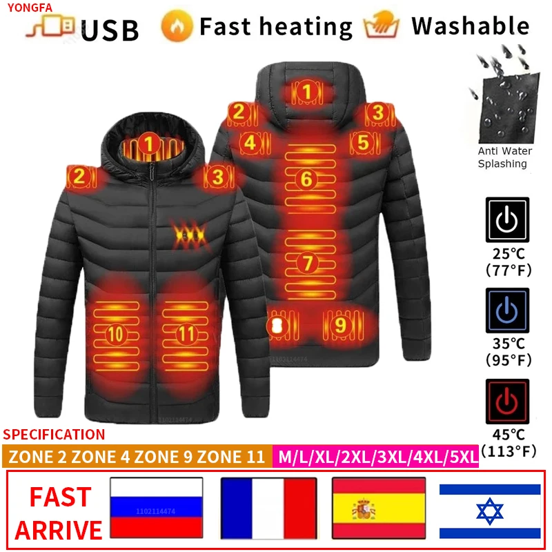 Veste de sport chaude pour homme et femme, vêtements chauds d'extérieur, de sport, d'hiver, USB2, Zone 4, 9, 11, noir, rouge