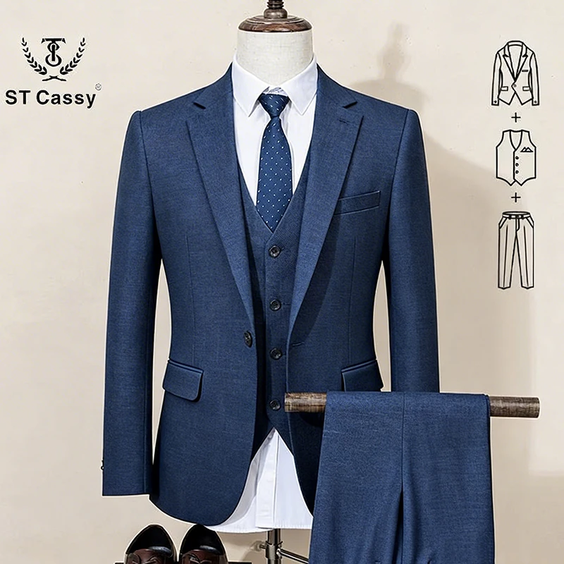 

Мужской деловой костюм ST Cassy высокого качества, приталенный, с лацканами, однотонный (пиджак+жилет+брюки), повседневный офисный костюм