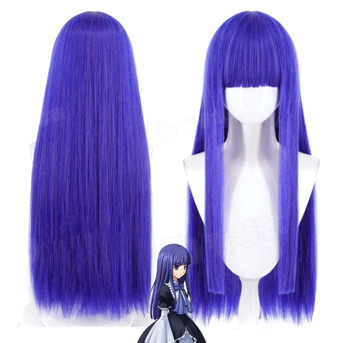 Women Umineko Frederica Bernkastel Cosplay Wig Long Straight Purple Bangs Heat Resistant Synthetic Hair For Halloween Party
