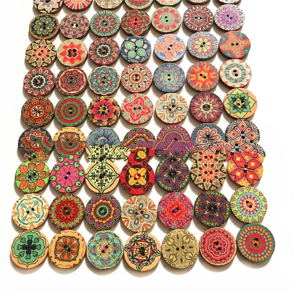 أزرار خشبية بوهيمية للملابس، أزرار زخرفية لملحقات الخياطة اليدوية ذاتية الصنع أزرار حرفية 15 مم 20 مم 25 مم، 50 قطعة
