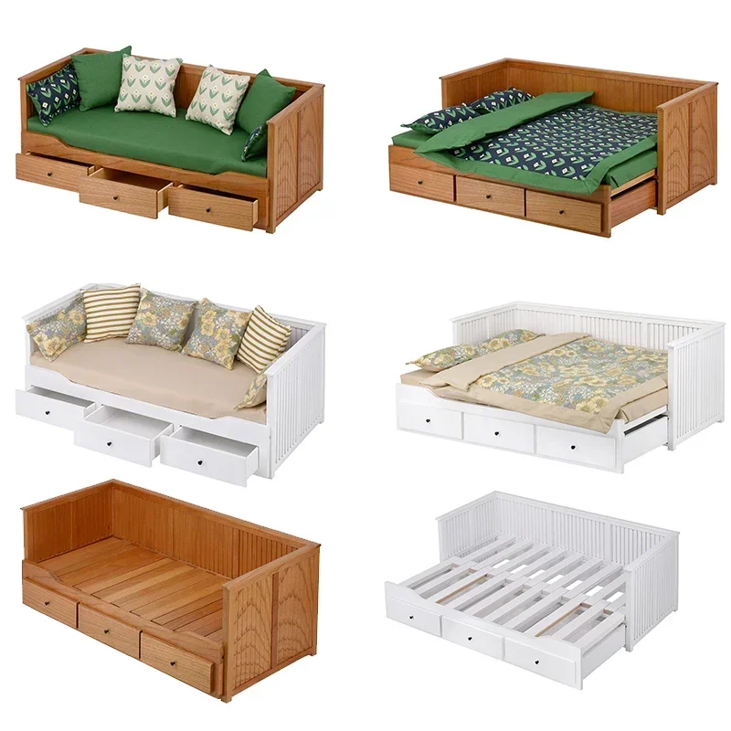 1/6 casa delle bambole modello in miniatura accessori per mobili mini cassetto in legno divano letto set biancheria da letto materasso trapunta cuscino per bambola BJD