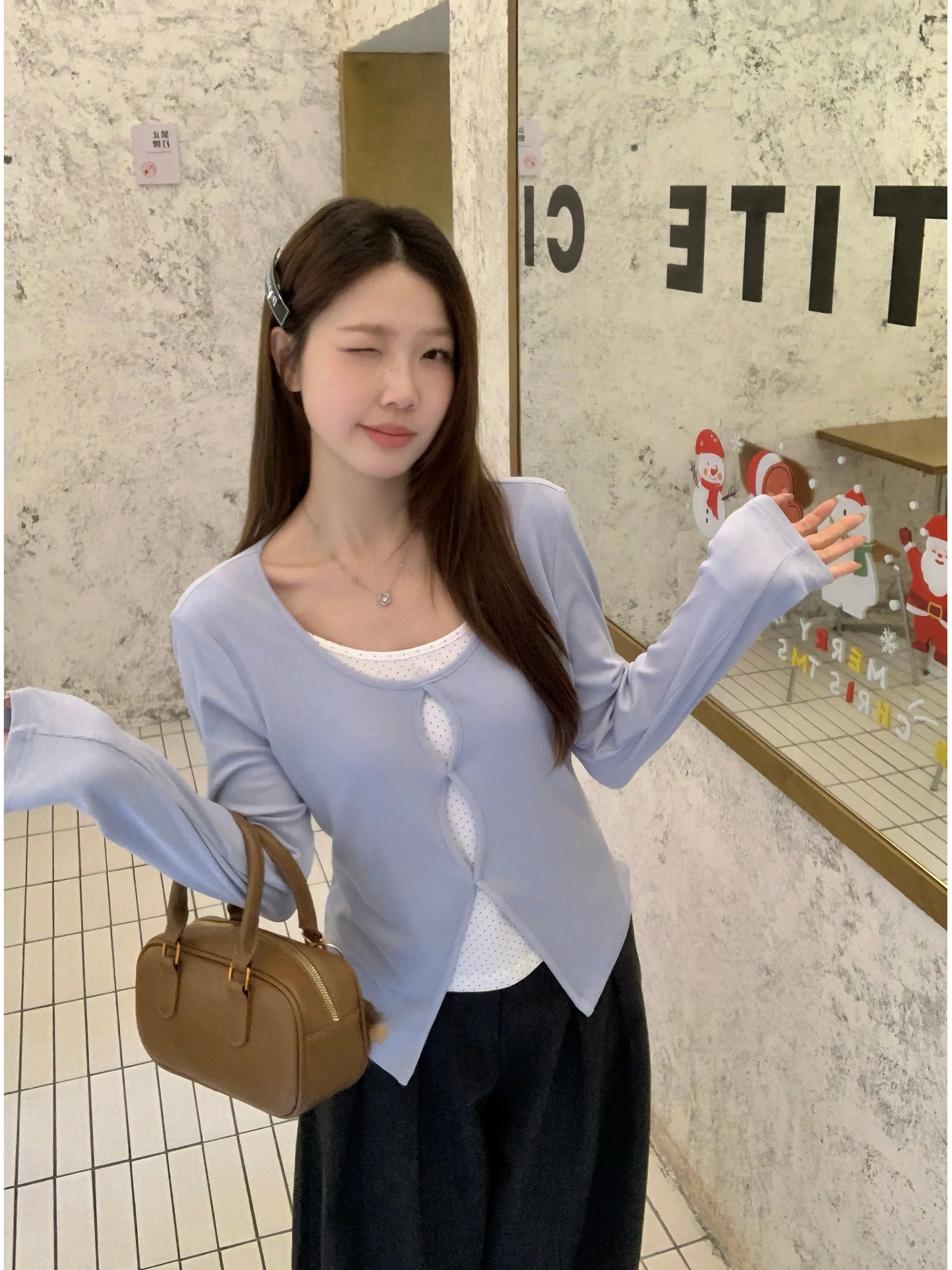 

plus Size Women's Long Sleeve T-Shirt Concealed Slimming Design Base Layer Shirt Spring 2026 Korean Style Commute Fashion