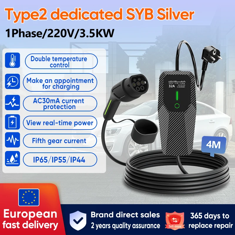 Junsun Wallbox EV Laadpaal Type 2 3.5KW 7kw 11kw 22kw 6A to 32A IP65 Draagbare Snellader met Kabel Type 2 voor Tesla Model 3 Model Y Elektrische Auto Programmeerbaar Laden Inplannen