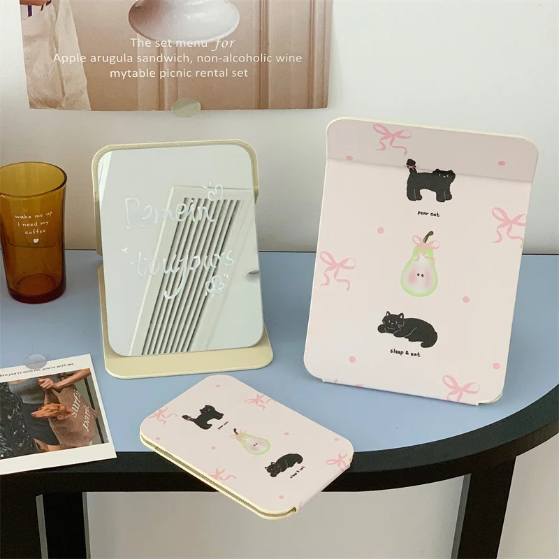 مرآة مكياج قابلة للطي ، مرآة لخلع الملابس المكتبية ، قوس وردي ، مرآة زينة ، مرايا مستحضرات التجميل في المهجع ، ملحقات مستحضرات التجميل #2