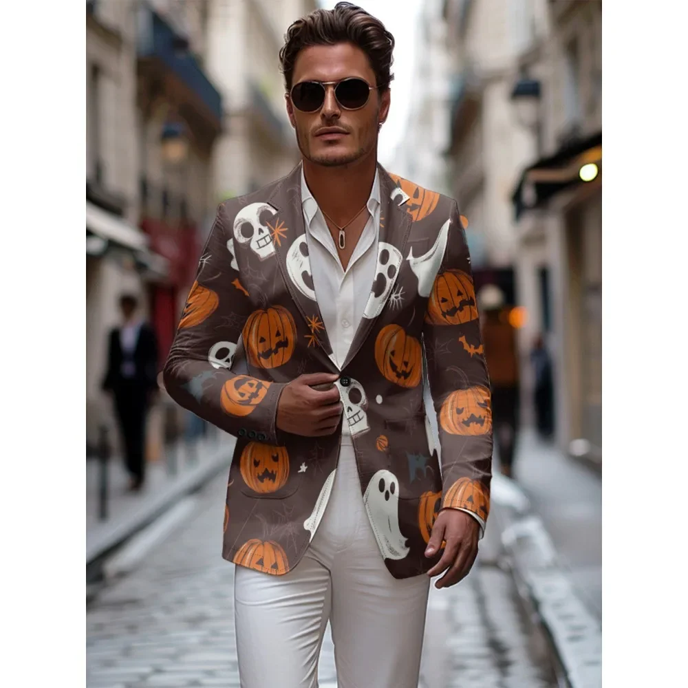 Pumpkin Ghost Mens Blazer Casual Sport Coat One Buttons Lightweight Business Jacket Slim Fit Blazers Suit Casual Blazer Coats