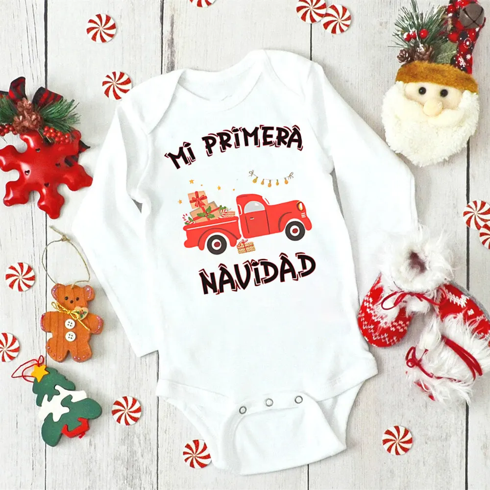 Mi Primera Navidad Printed Baby Rompers Clothing Christmas Newborn Long Sleeve Bodysuit Baby Jumpsuit Xmas Outfit