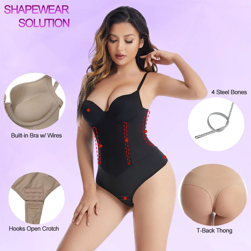 Bodysuit feminino de uma peça, levantador de bumbum, shaper, sutiã push up, contração pós-parto, cintura, shaper de corpo inteiro