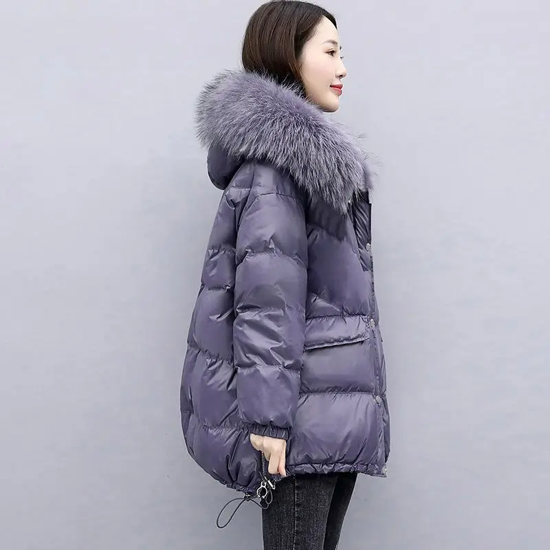 Winter Bright Face Down Cotton Coat 2023 Winter New Loose Large Fur Collar Bread Coat Thickened Cotton Coat Coat Puffer Jacket