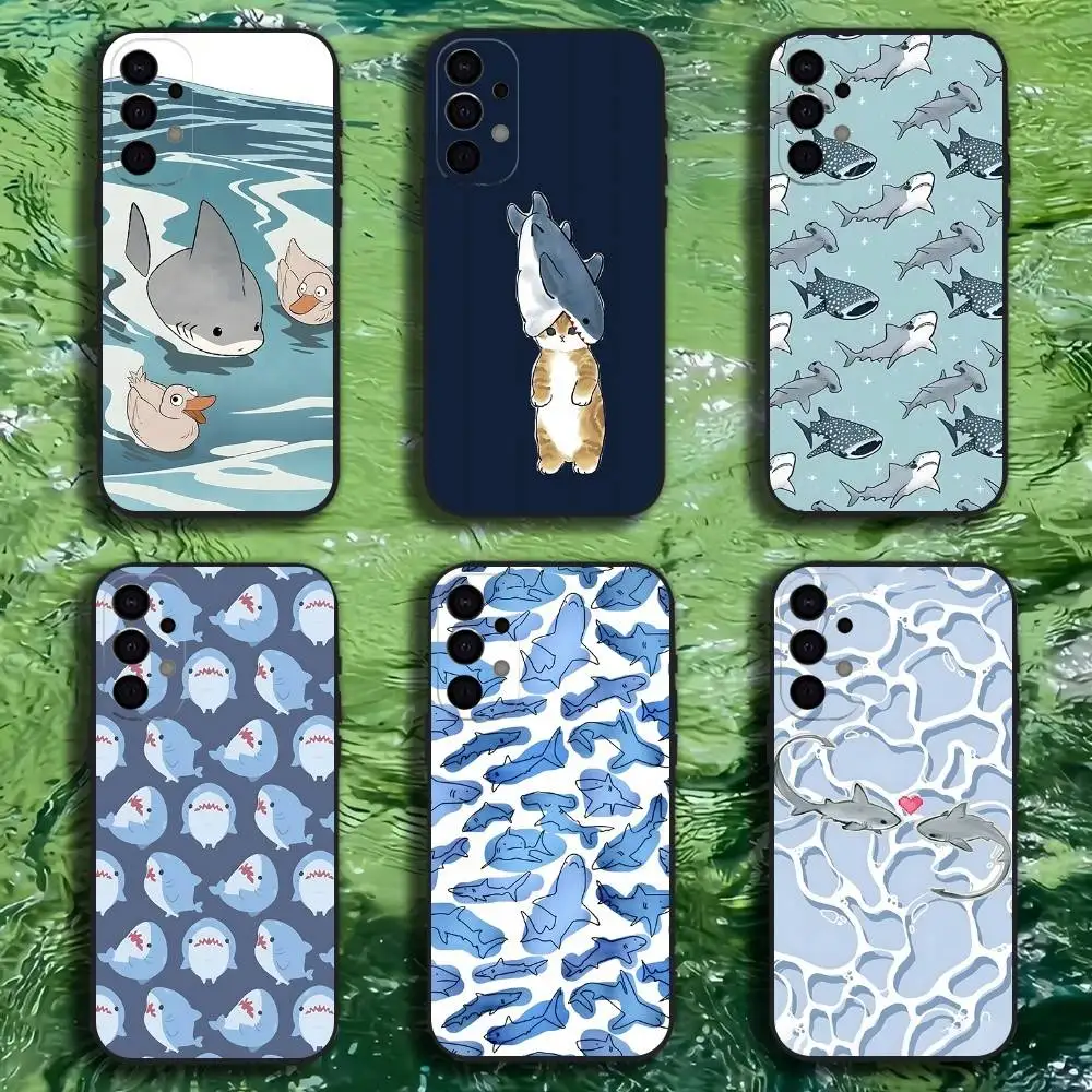 

Cute Cartoon Blue Shark Phone Case For Samsung S25,S24,S21,S22,S23,S30,Ultra,S20,Plus,Fe,Lite,Note,10,9,5G Black Cover