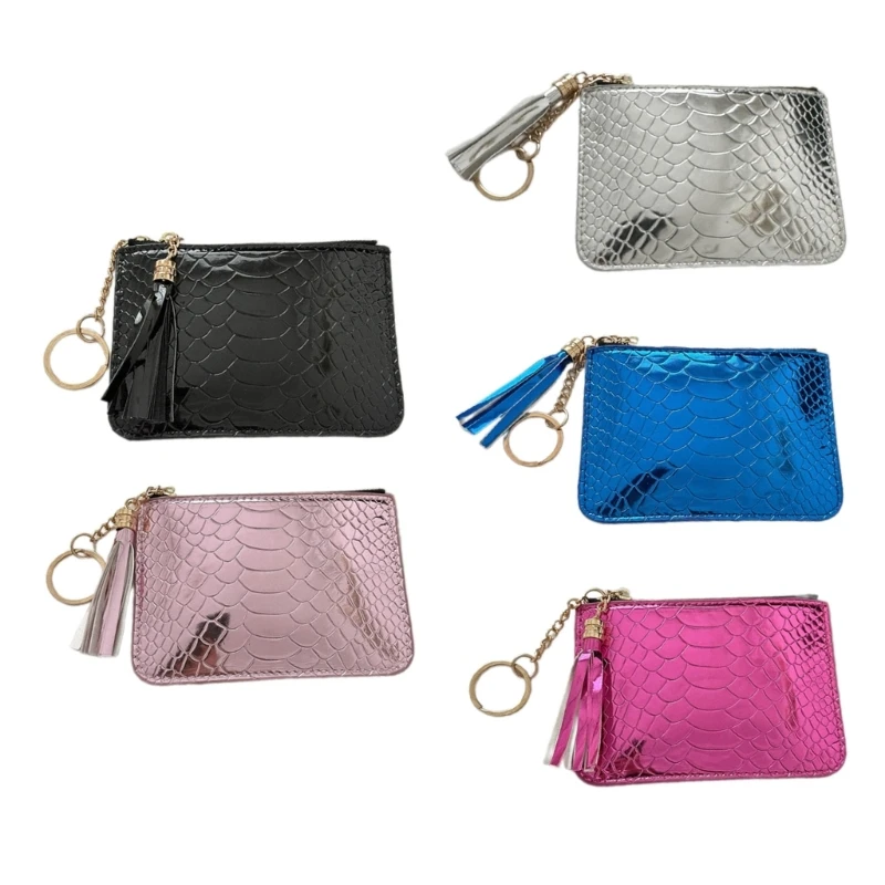 

Women Fashion Small Zipper Coin Purse with Tassels Keyring Short Wallet Girls Casual Solid Color Bank Credit Card Holder Pouch