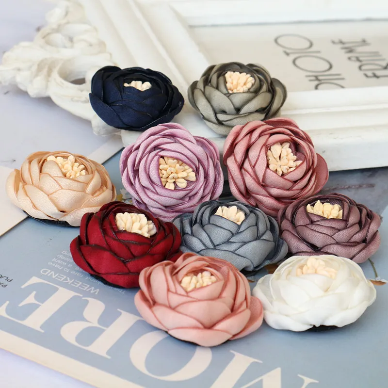 10 Stück/Los 3,5 cm handgemachte Rosen stoff Kunstblumen für Hüte Kleid Dekoration Haarschmuck – Detail 3