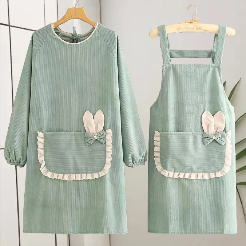 Long sleeved / Sleeveless Smock Corduroy Apron Home Kitchen Cooking Reverse Dressing