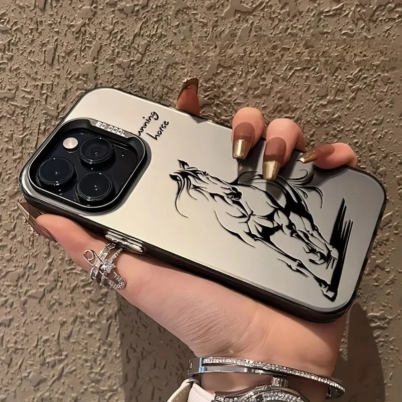 حافظة هاتف بسيطة بنمط حصان لهاتف آيفون 17 16 15 14 13 12 11 Pro/ Max/Plus غطاء خلفي مقاوم للصدمات ومضاد للبصمة