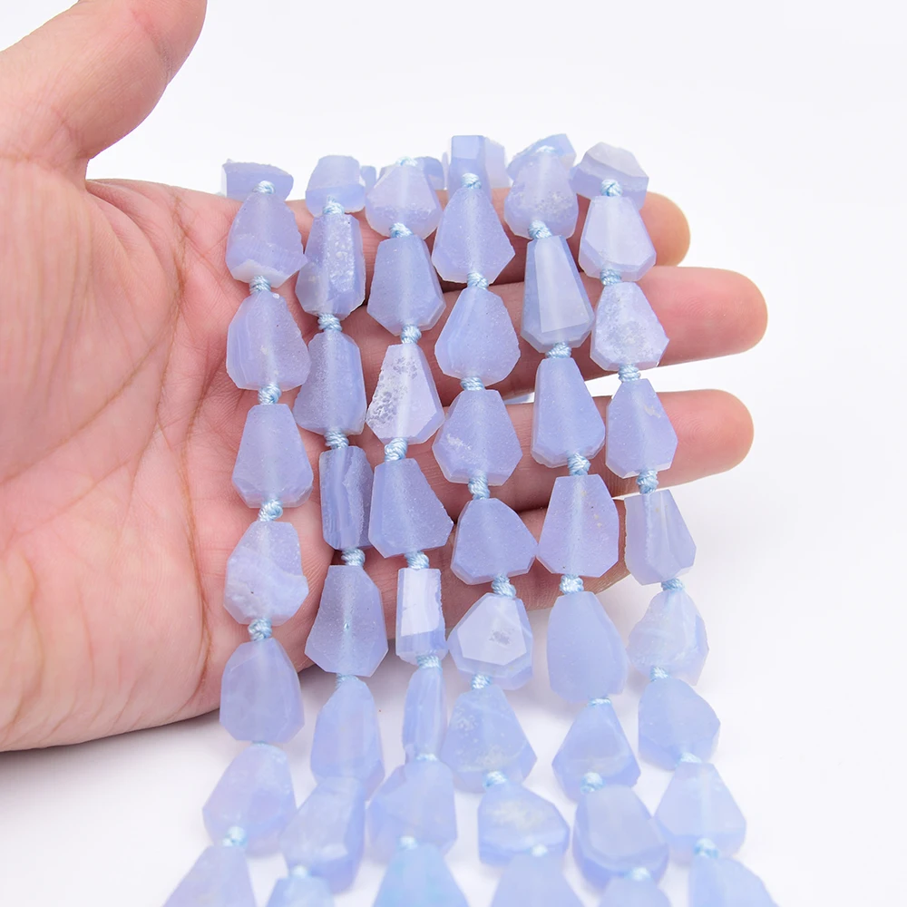APDGG Natural Blue Chalcedony Lace Agate With Geode Cutting Triangle Rough Loose Pendant Beads 16'' Strand Jewelry Making DIY