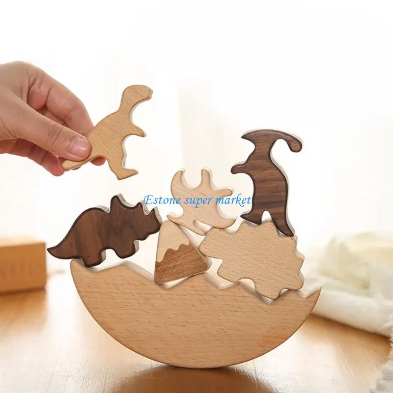 090B Trẻ xếp chồng đồ chơi cân bằng khối khủng long Hoạt động xây dựng cảm giác trẻ