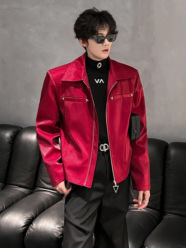 

Metallic oulder Pad Design ort Flip Collar Jaet Men's Spring Autumn Casual Haome Trendy Outerwear iny Trendy Top