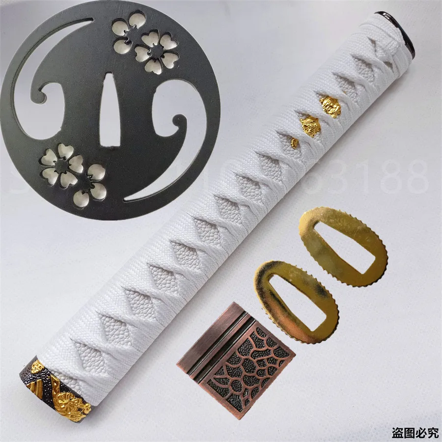 

BEAUTIFUL WHITE SOLID WOOD TSUKA ALLOY FUCHI KASHIRA MENUKI HABAKI SEPPA STEEL TSUBA FOR JAPANESE KATANA SAMURAI SWORD FITTINGS