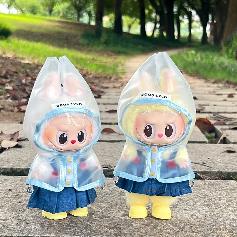 

Clothes For Labubu 15/17Cm Dolls Gen 1-3 Raincoat With Denim Skirt And Rain Shoes Set Clothing Accessories