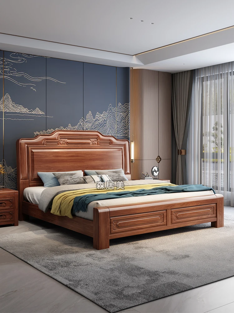 

Chinese classical carved pineapple grid mahogany bed