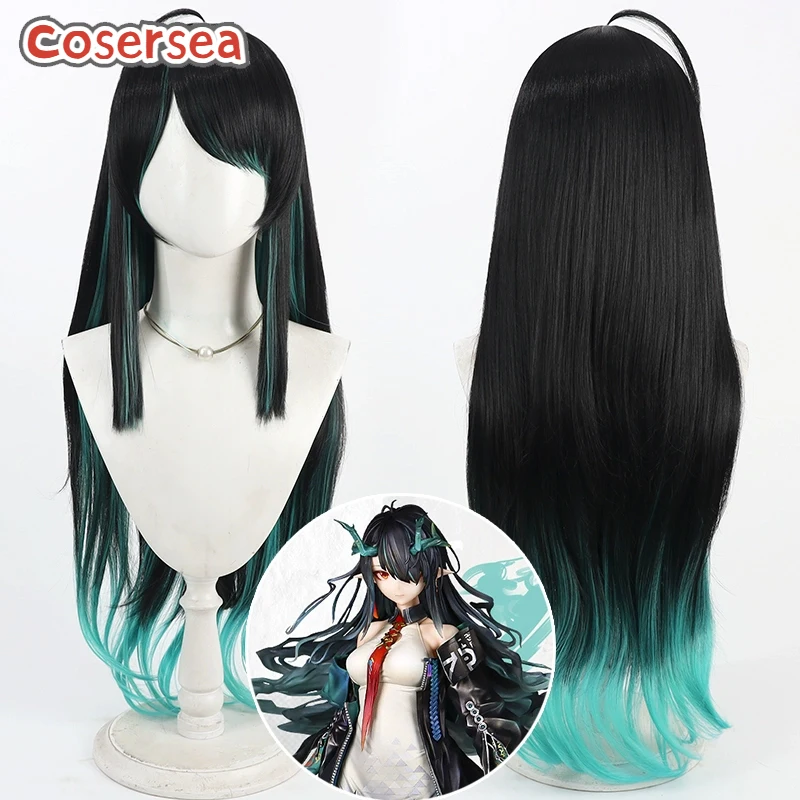 

Cosersea Dusk Cosplay Wigs Game Arknights Dusk Halloween 100cm Long Wavy Black Mixed Green Wig Synthetic Hair Heat Resistant