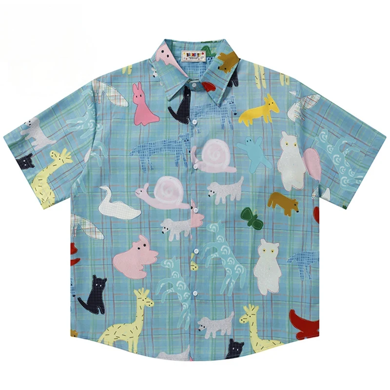 

Vintage Graphic Shirts Men Sunner Casual Loose Short Sleeve Shirts Button Up Blouse Streetwear Harajuku Hip Hop Shirts