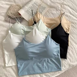 Women Ice Silk Crop Top Seamless Tube Top Bra Underwear Fashion Solid Padded Bralette Camisole Summer Off Shoulder Sleeveless