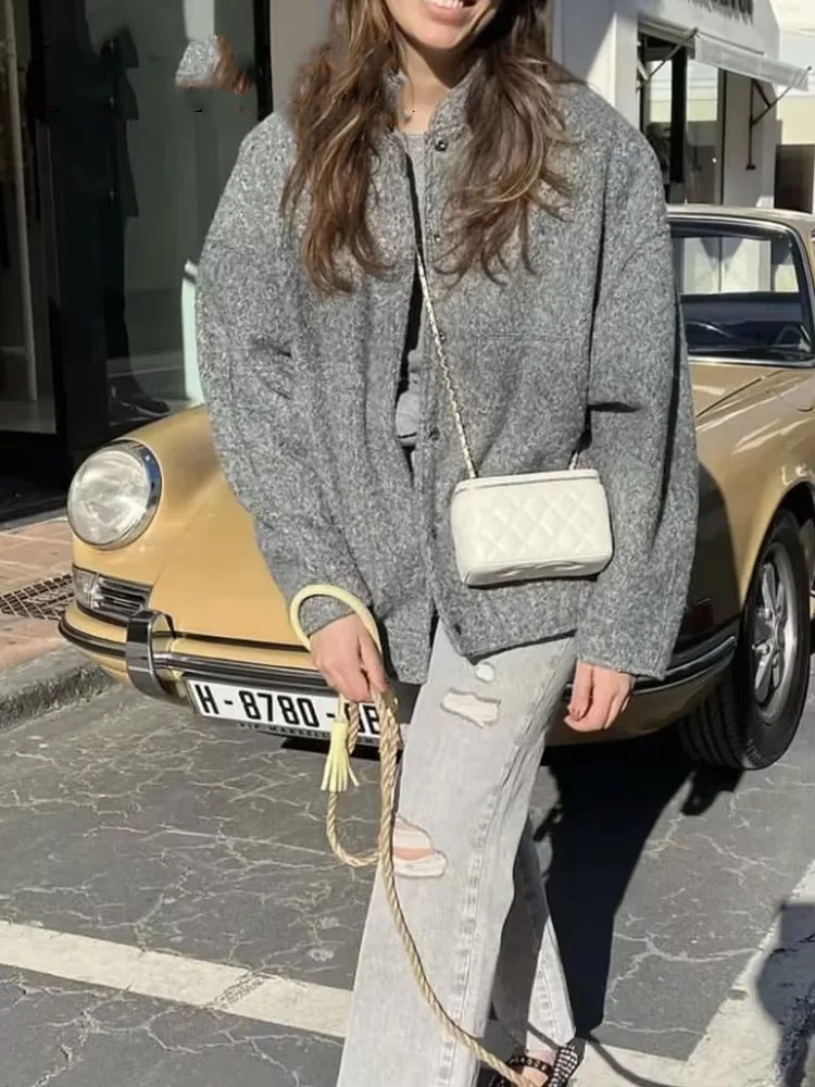 HH Women's Casual Loose Jacket Coat With Pockets Vintage Solid Single Breasted Long Sleeve Bomber Jacket Spring Chic Outwear