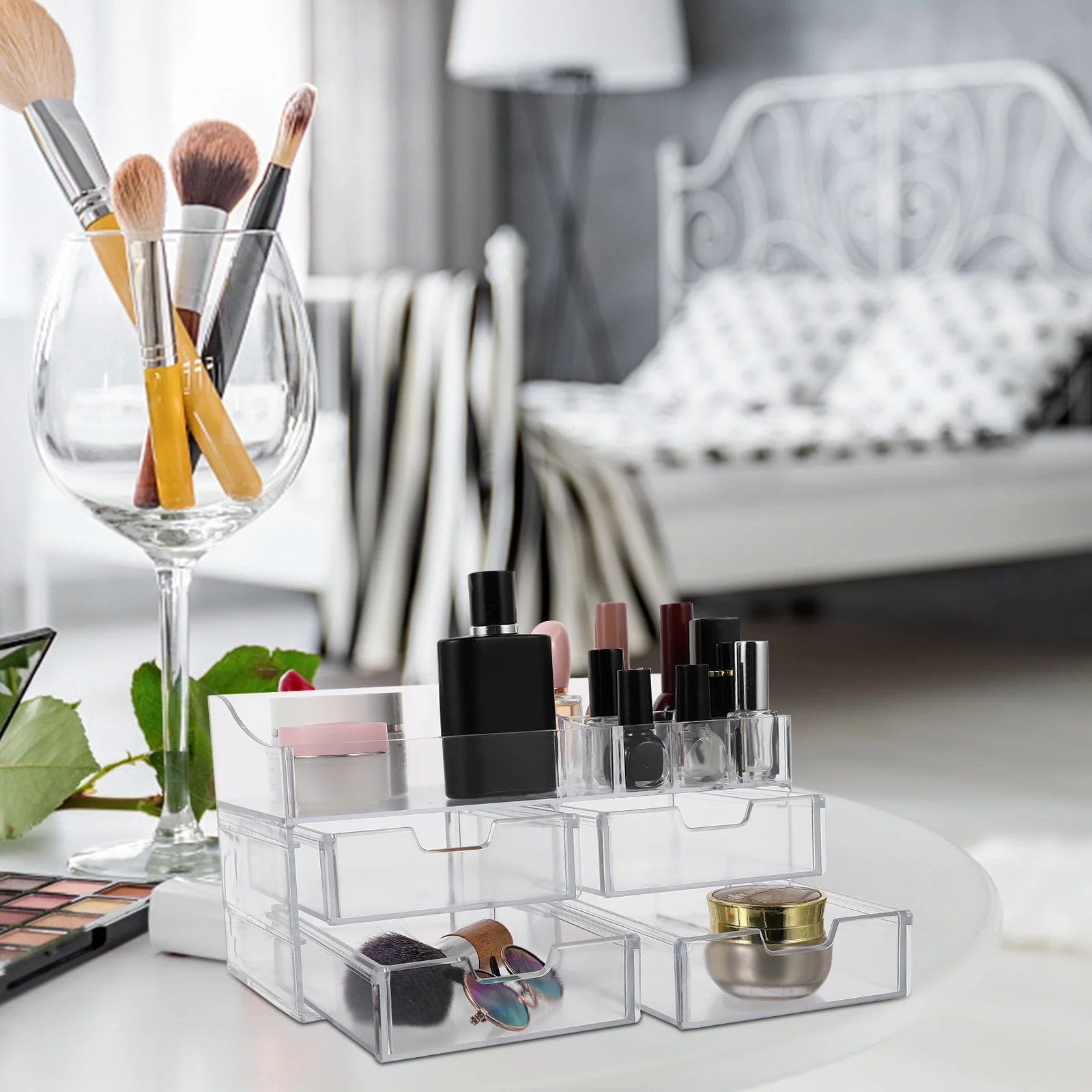 

Containers Storage Box Clear Makeup Organizer Drawer Type Boxes Drawers