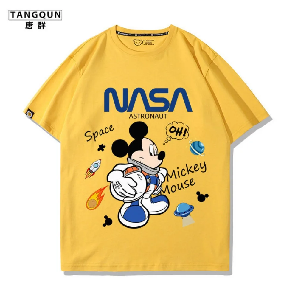 Mickey Mouse Joint NASA Astronaut Peripheral Short Sleeve T-Shirt Top Men\'s and Women\'s Trend Graffiti Casual Half Sleeve