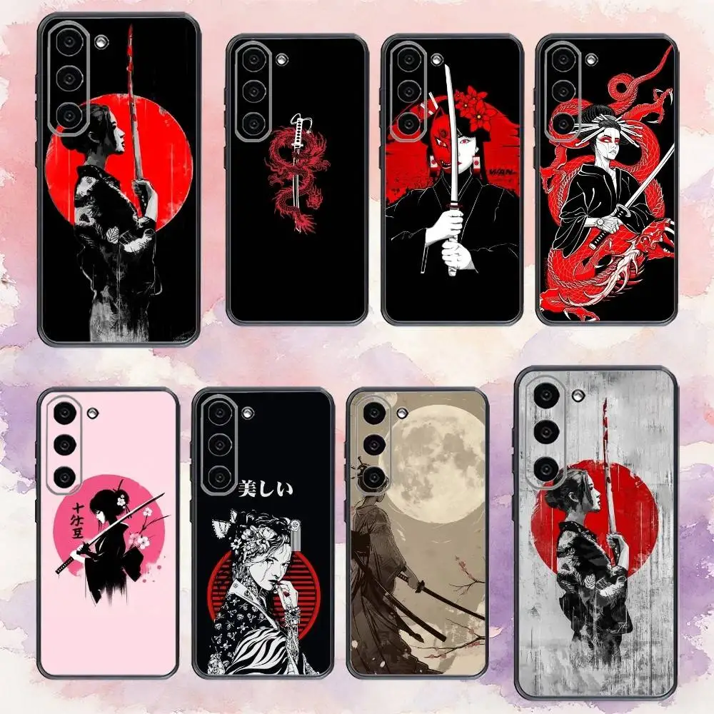

S-Samurai Warrior Geisha Phone Case For Samsung Galaxy A73,A72,A71,A70,A53,A52,A51,Others Soft Black Cover