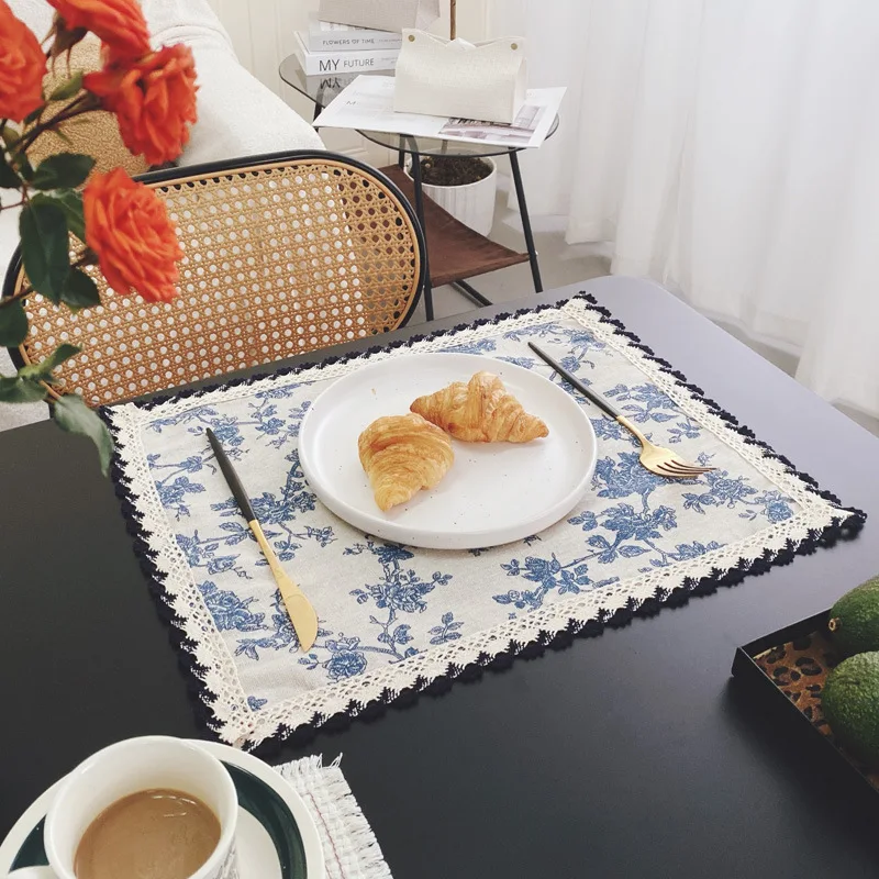Mizukuni-style Pastoral French Modern Minimalist Fabric Dining Table Showroom Café Lace Placemats and Napkins view 2