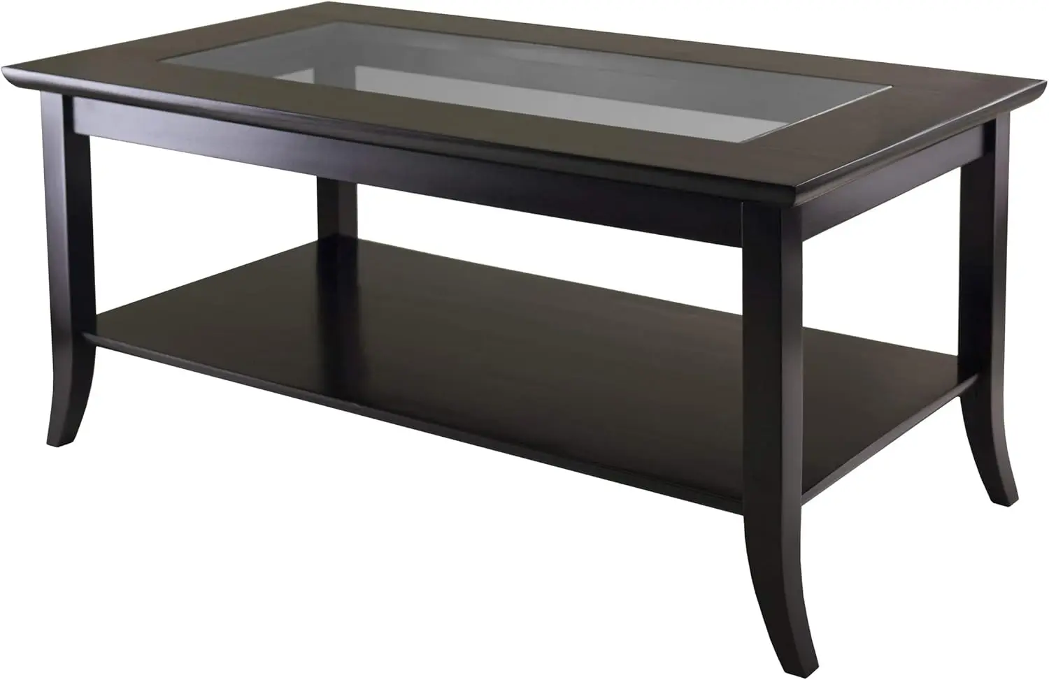 Genoa Rectangular Coffee Table With Glass Top And Shelf, Espresso
