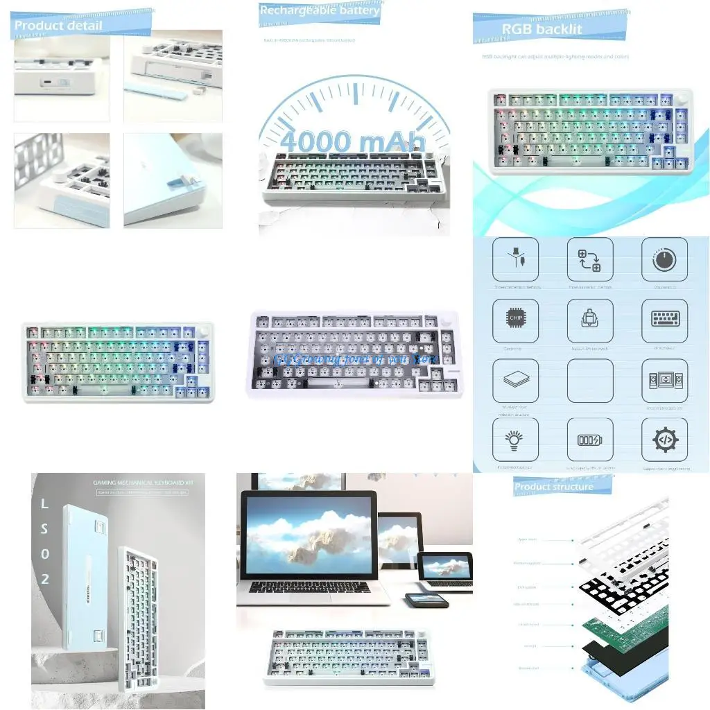 

H9EB LS02 Mechanical Keyboard Convenient Switches Replacement BT5/2.4Ghz/TypeC