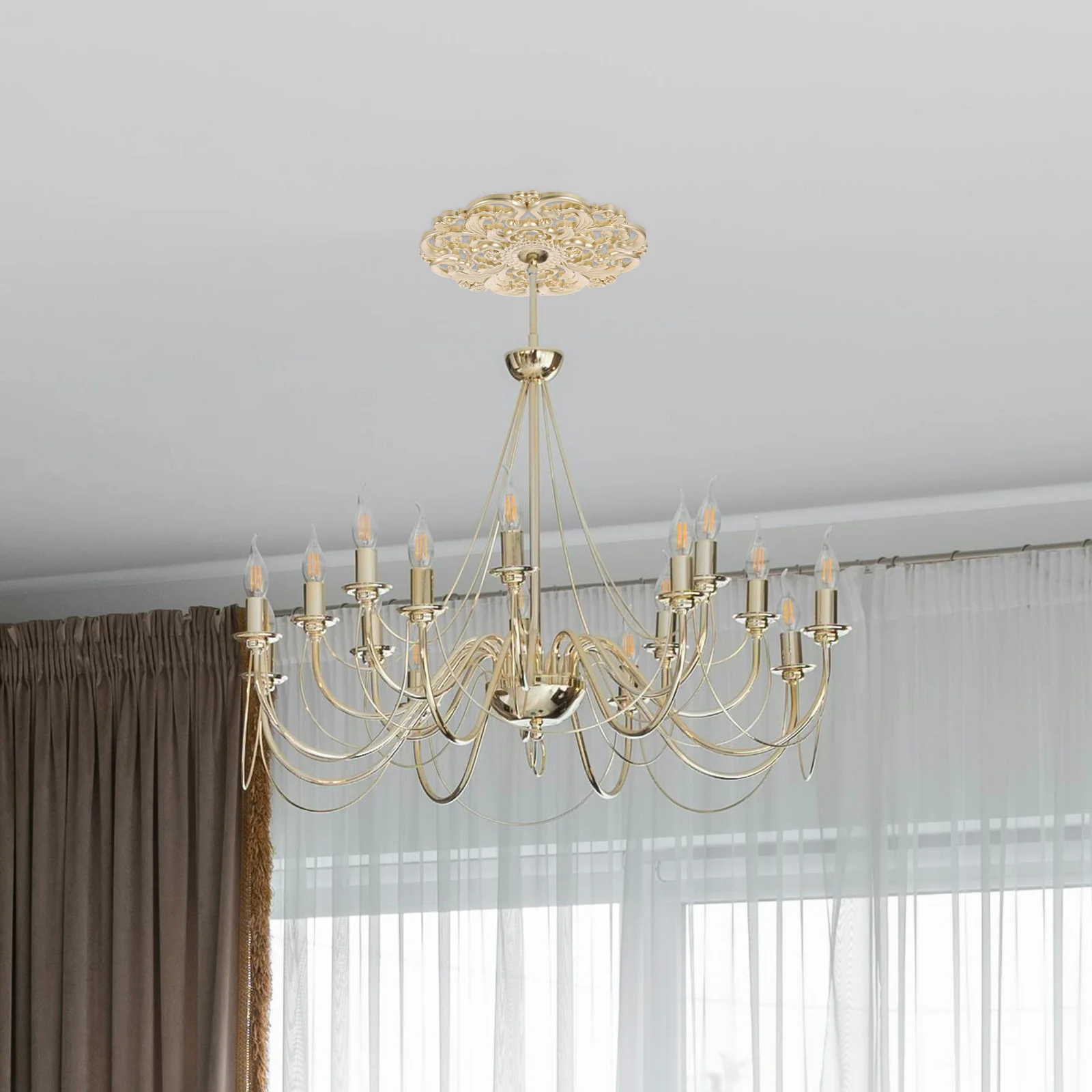 

Ceiling Medallion Decorative Light Fixture Round Flat Plastic Applique For Indoor Home Living Room Bedroom Fan Ceiling