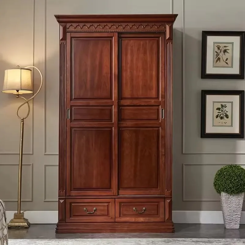 

American Sliding Door Wardrobe All Solid Wood Two Doors Clothes Wardrobes Organizer Dressing Kleidungschrank Furniture Home