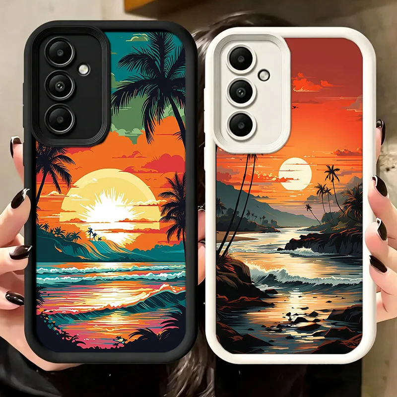 Beautiful Seaside Coconut Trees Phone Case For Samsung A17 A57 A56 A55 A27 A16 A26 A36 A15 A25 A35 A05S A06 A07 Galaxy M15 M16 M