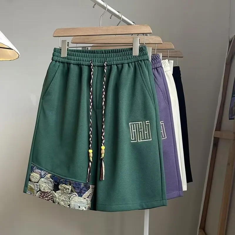 

Casual Embroidered Bear Shorts Men's Summer Loose Sports Beach Five-Quarter Pants Breathable Straight Leg Spring Youth Fashion