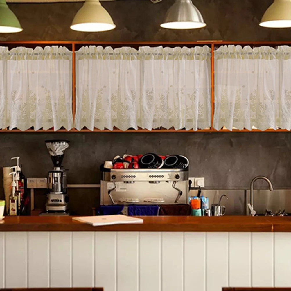 

Lace Curtains 137X61Cm Beige Short Style For Window Kitchen Bathroom Balcony Half Curtain Sun Proof Light Filtering