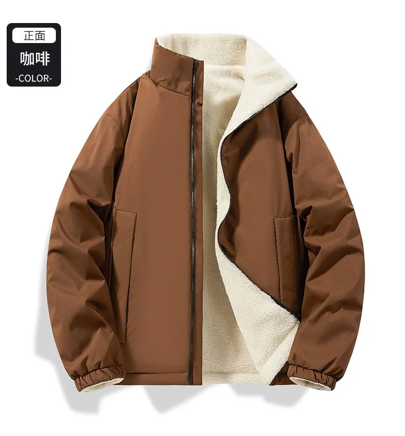 Winter new fashion solid color fleece-lined thickened warm windproof cotton jacket men's casual loose sports plus size coat