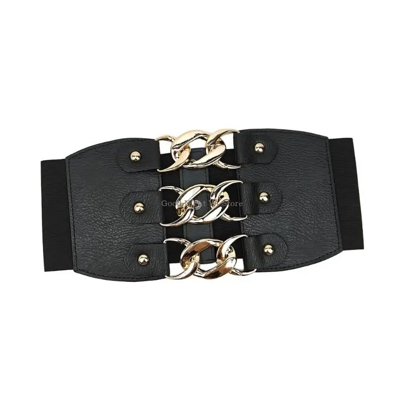 حزام خصر مطاطي سهل الارتداء من جلد البولي يوريثان، حزام عريض لسيدة المكتب