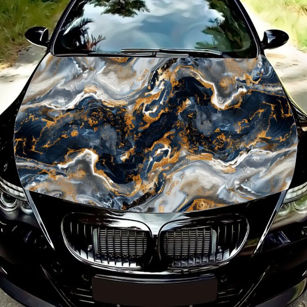 Geometric Marble Print Car Hood Wrap Color Vinyl Sticker Truck Graphic Bonnet DIY Auto Accessories Decoration Decal Gift