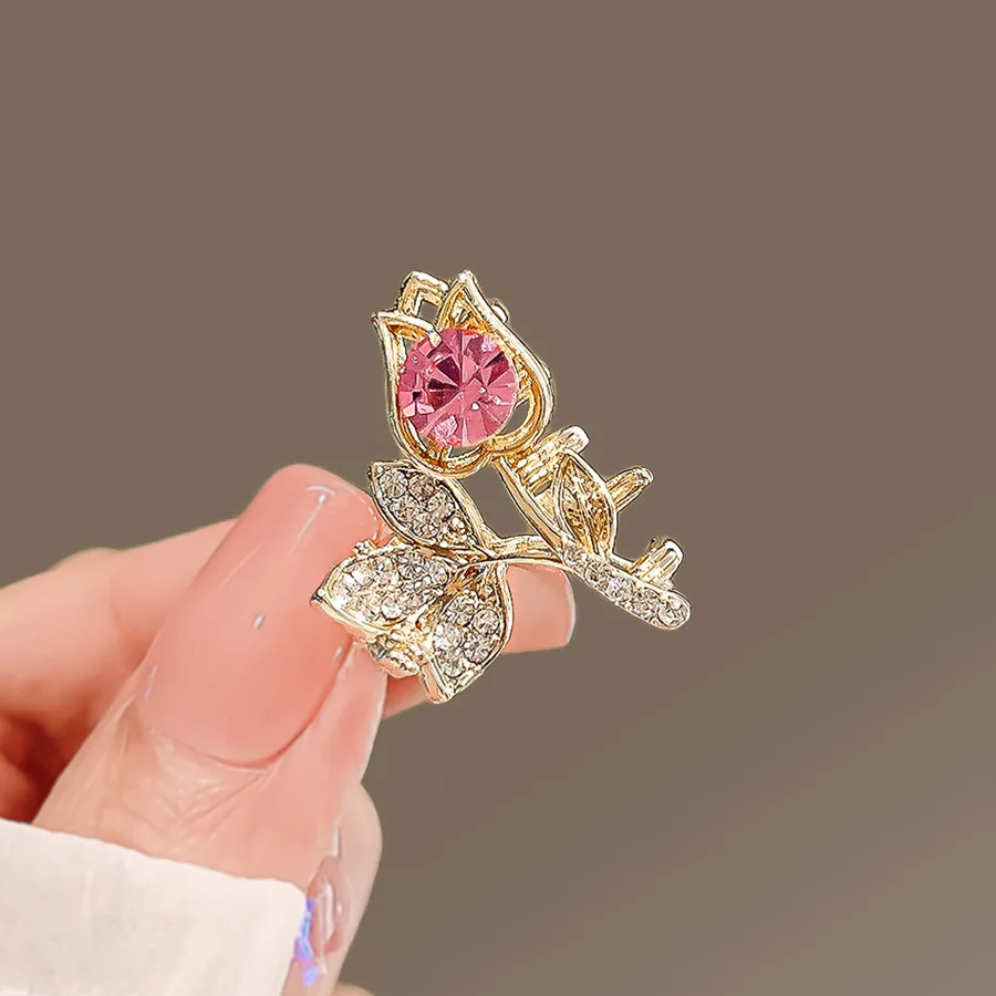 مشبك صغير من زهرة التوليب الرائعة من حجر الراين للنساء ، دبوس الجبين ، دبوس شعر الأميرة ، مشبك جانبي معدني جديد ، أغطية الرأس #5