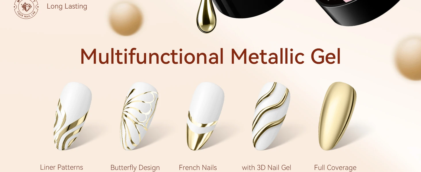 Metallic Gel Nagellack Set: Silber & Gold Chrom Gel Nagellack 3D Metall Malgele Spiegel Nagellack Aushärtung mit UV/LED erforderlich – Detail 3