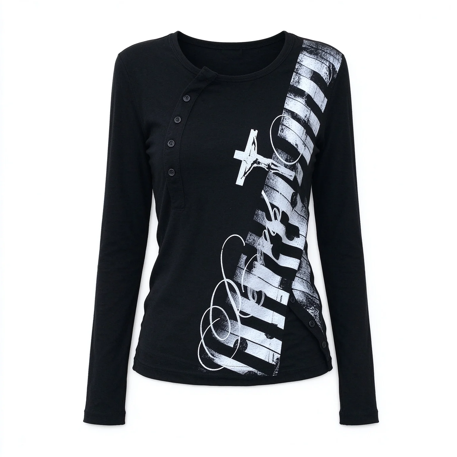 American-style high-end long-sleeved women's fall-winter key patterned polka dot fitted black leather girl V-neck top Y2K Punk