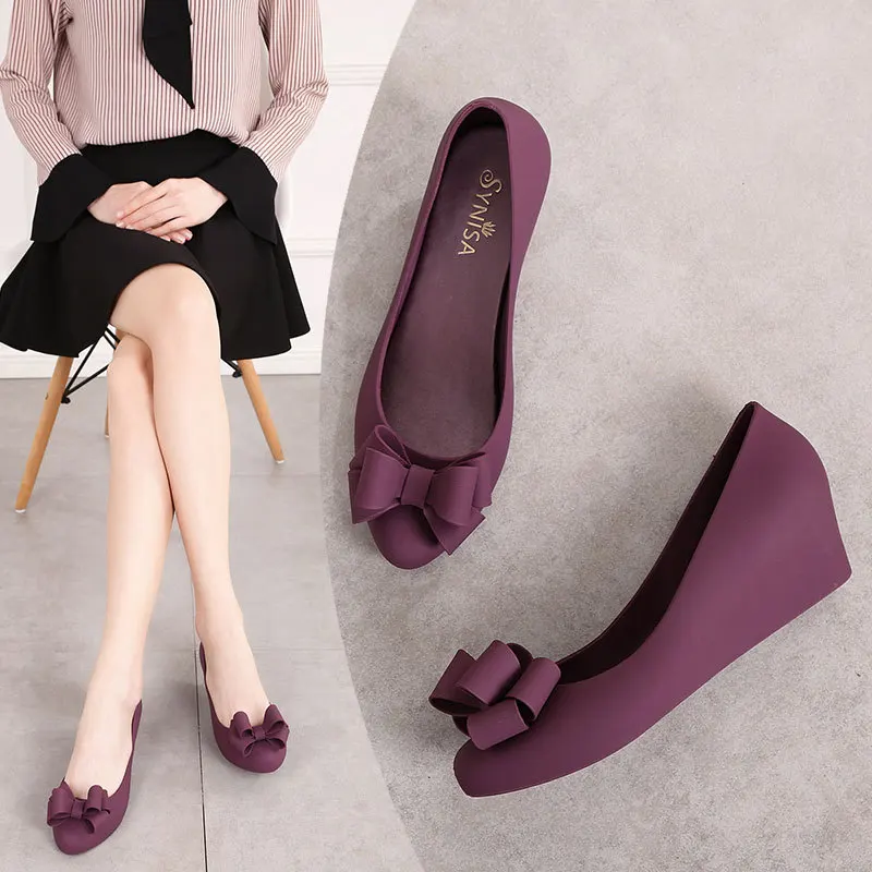 Casual Woman Shoe Modis Shallow Mouth Bow-Knot Round Toe New Summer 2024 Butterfly Beach Leisure Slip-On Fabric Cover Heel Butte