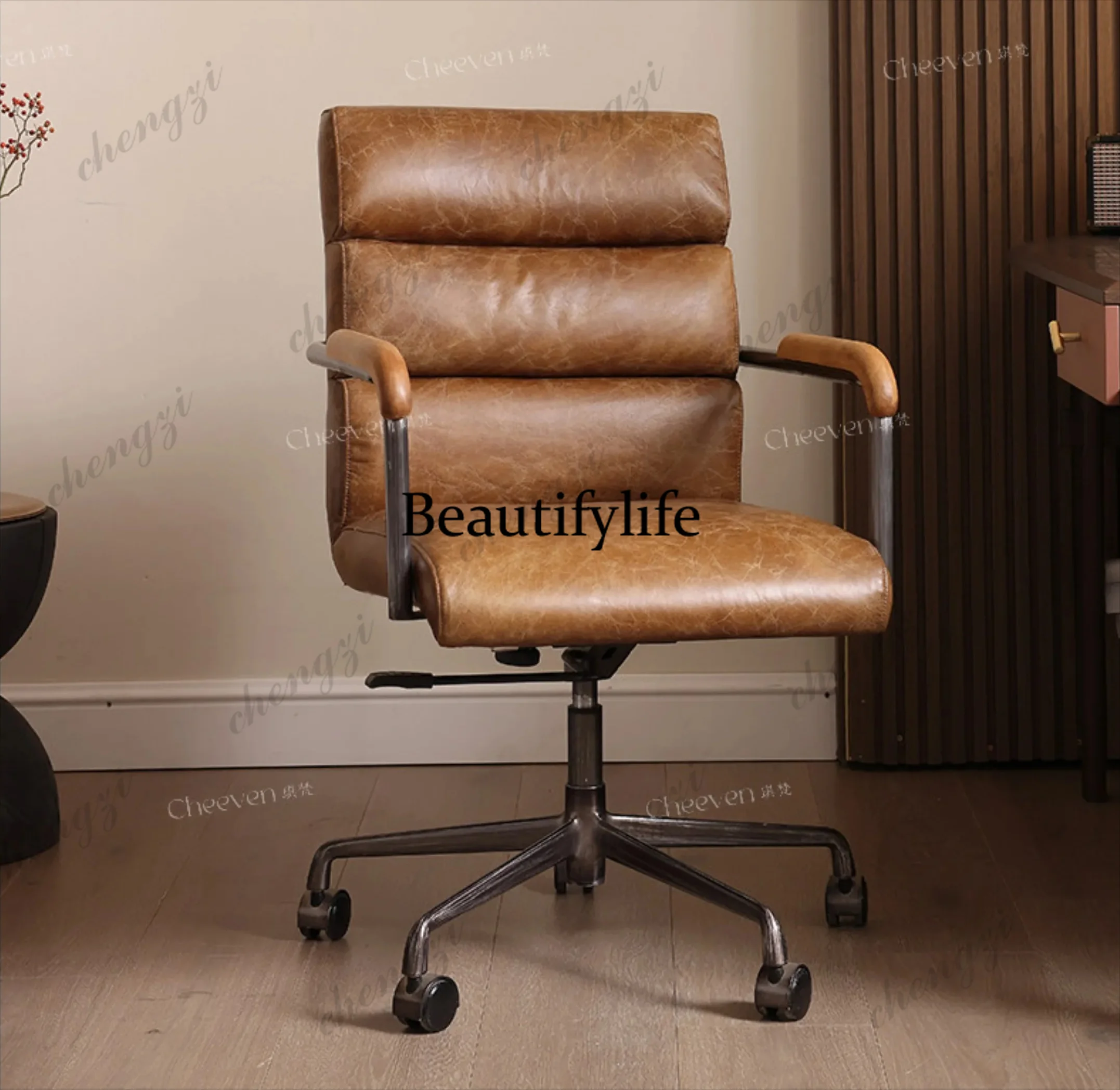 American retro leather computer chair office chair light luxury boss office chair