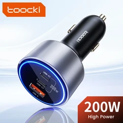 Toocki 200W USB C Car Charger for Tablet QC4.0 PD3.0 LED High-Speed Type C Fast Car Phone Charger for iPhone 15 13 Samsung POCO