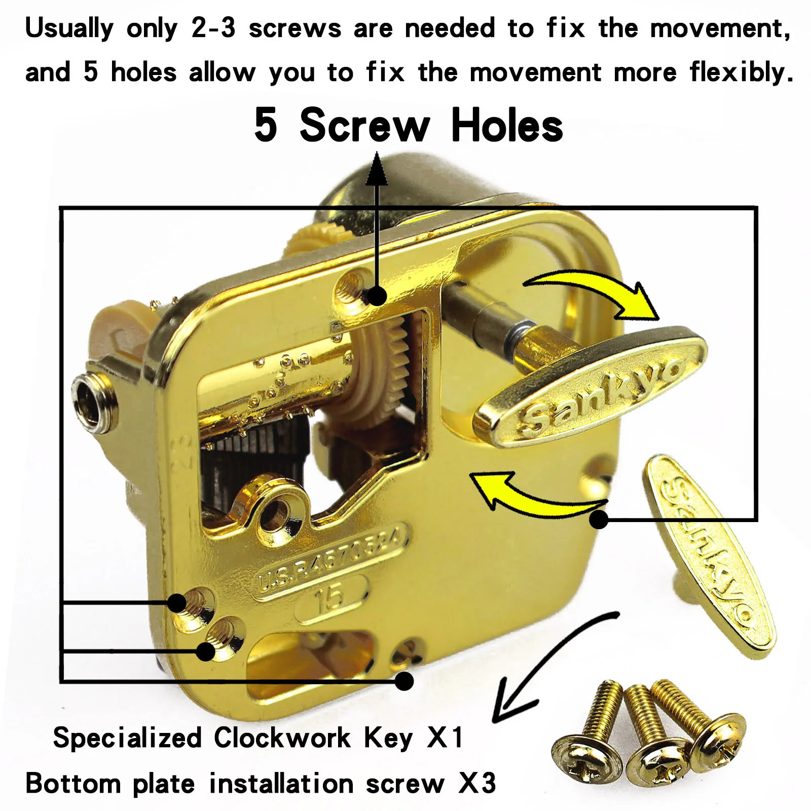 Sankyo 18 Note Music Box Movement Golden Plated Mechanism Wind-up Musical DIY Parts for Custom Music Box Repair Replacement