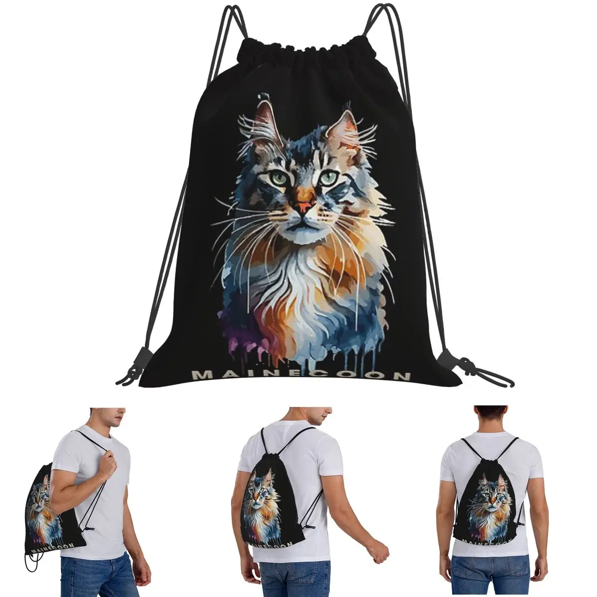 Colorful Mainecoon, Gorgeous Maine Coon Cat Art Backpacks Casual Drawstring Bags Sundries Bag Book Bags for Travel School